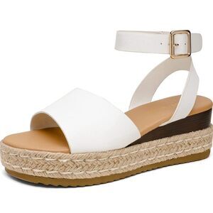 New 7.5 Dream Pairs White Platform Ankle Strap Open Toe Espadrille Wedge Shoes
